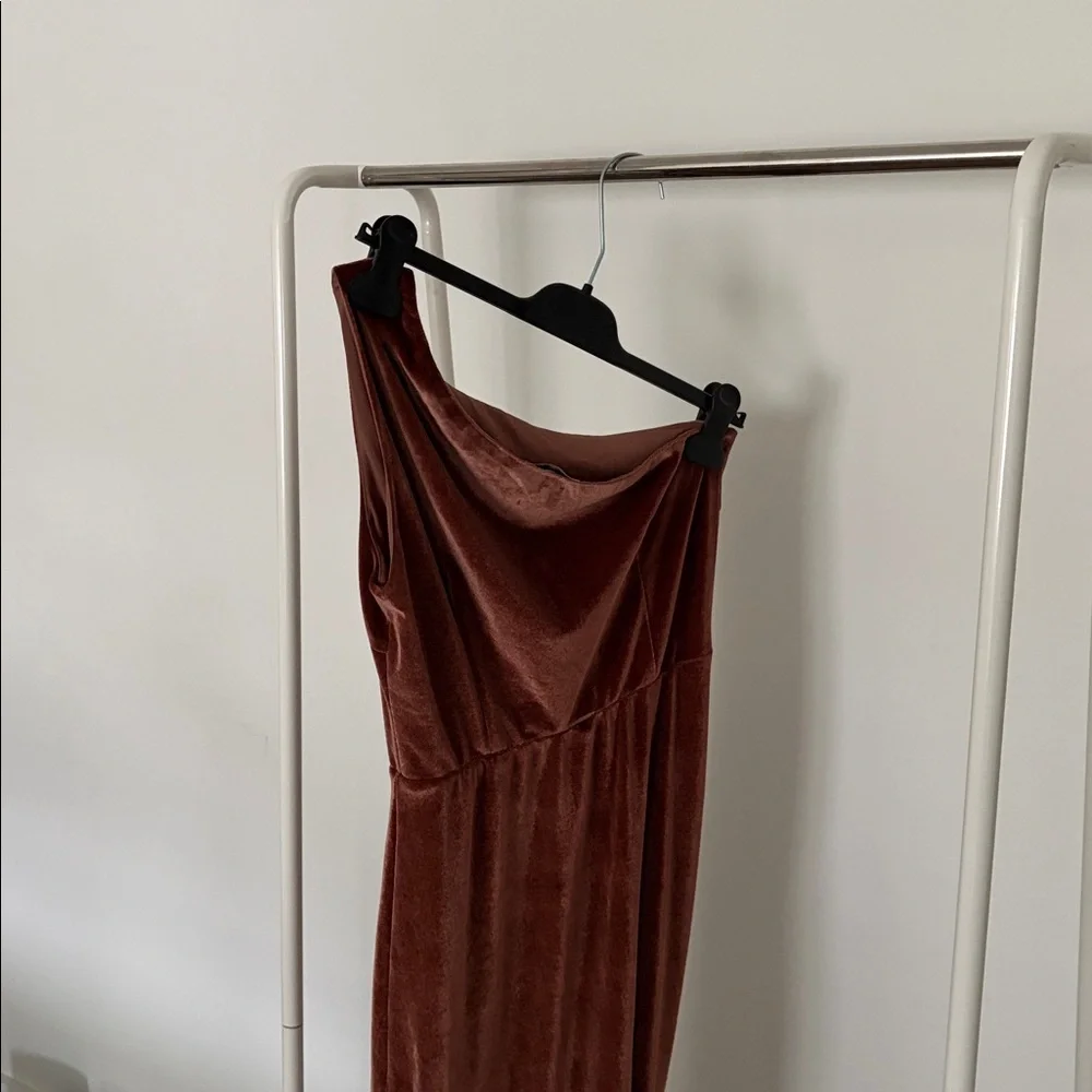 Baltic Born Elegant One-Shoulder Brown Velvet Dress - Picture 6 of 7